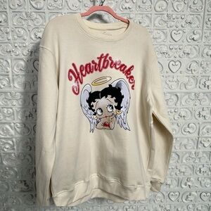 NWOT Betty Boop Heartbreaker Angel Graphic Sweatshirt Cream Vintage Inspired XL